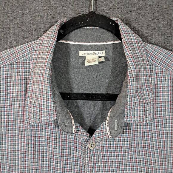 Carbon 2 Cobalt Mens Button Up Shirt Long Sleeve Lined Gauze Collared Plaid XL - Picture 8 of 13